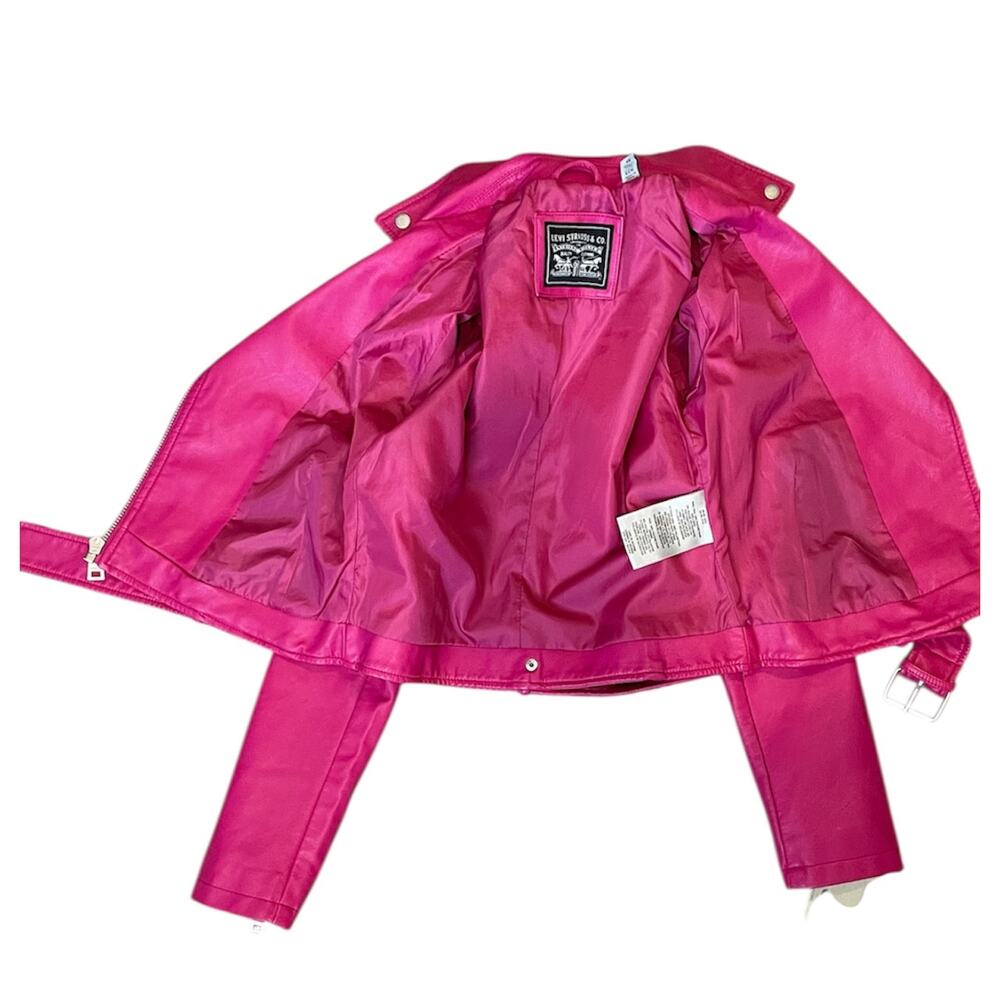 Levi’s Hot Pink Faux Leather Moto Biker Jacket Belted XS NWT - Picture 8 of 10